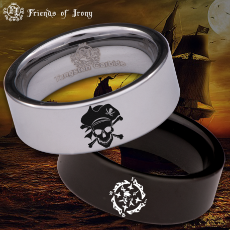 Pirate Skull Custom Personalize Laser Engrave Tungsten Wedding Band Ring