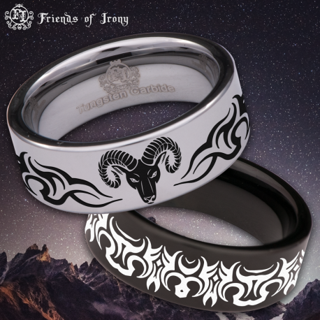 Ram Bull Custom Personalize Laser Engrave Tungsten Wedding Band Ring