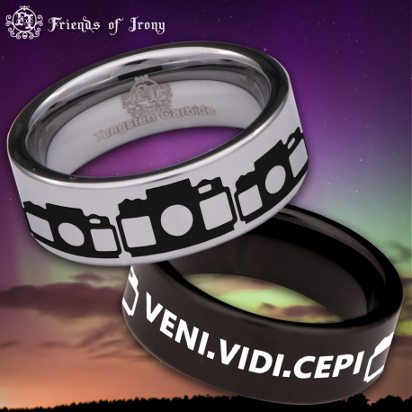 Veni Vedi Cepi Photography Custom Personalize Laser Engrave Tungsten Wedding Band Ring