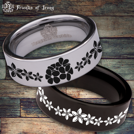 Plumeria Custom Personalize Laser Engrave Tungsten Wedding Band Ring