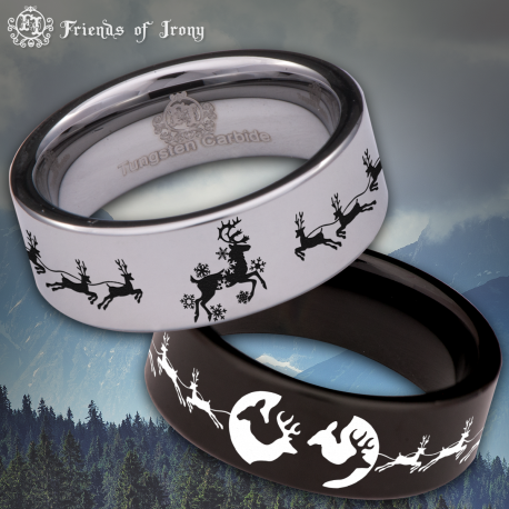 Reindeer Custom Personalize Laser Engrave Tungsten Wedding Band Ring