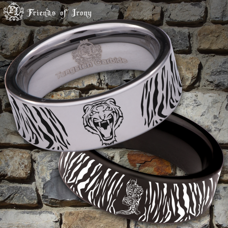 Tiger Custom Personalize Laser Engrave Tungsten Wedding Band Ring