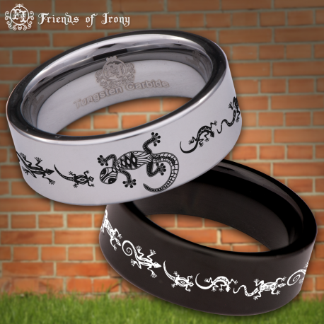 Tribal Gecko Custom Personalize Laser Engrave Tungsten Wedding Band Ring