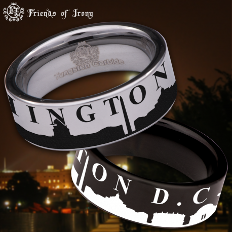 Washington DC Skyline Custom Personalize Laser Engrave Tungsten Wedding Band Ring