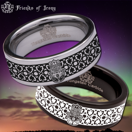 Hamsa Custom Personalize Laser Engrave Tungsten Wedding Band Ring