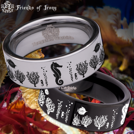 Seahorse Custom Personalize Laser Engrave Tungsten Wedding Band Ring