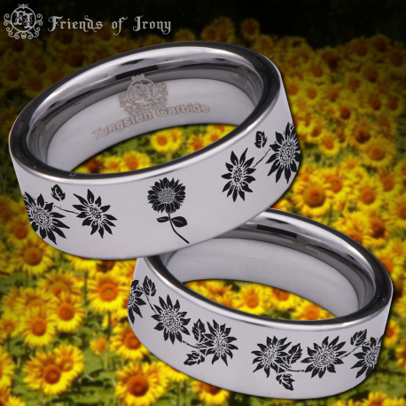 Sunflower Custom Personalize Laser Engrave Tungsten Wedding Band Ring