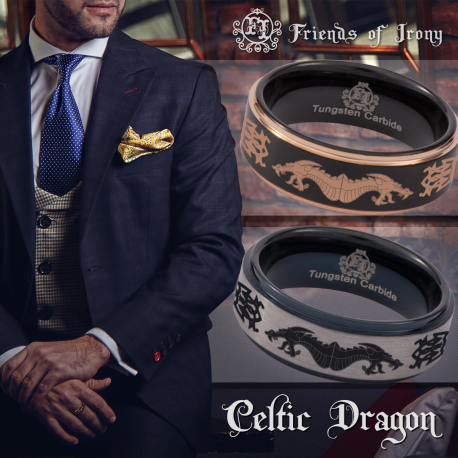 Celtic Dragon Custom Personalize Laser Engrave Tungsten Wedding Band Ring
