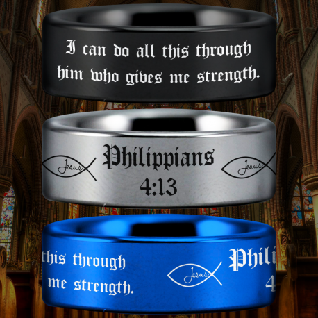 Philippians 4:13 Style 2 Custom Personalize Laser Engrave Tungsten Wedding Band Ring