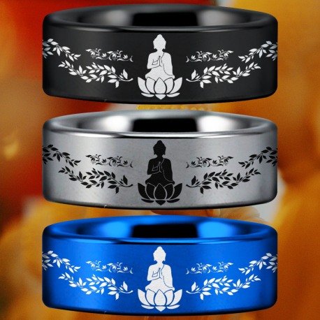 Buddhism Custom Personalize Laser Engrave Tungsten Wedding Band Ring