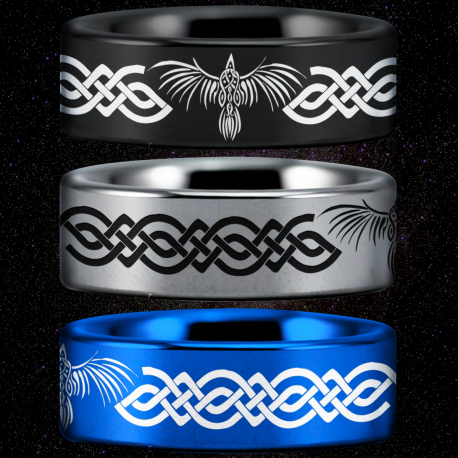 Celtic Raven Custom Personalize Laser Engrave Tungsten Wedding Band Ring