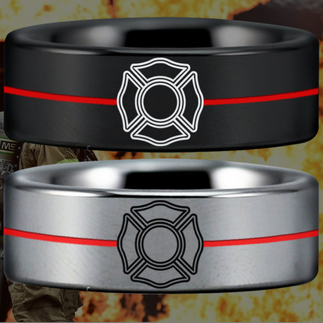 Thin Red Line Firefighter's Custom Personalize Laser Engrave Tungsten Wedding Band Ring