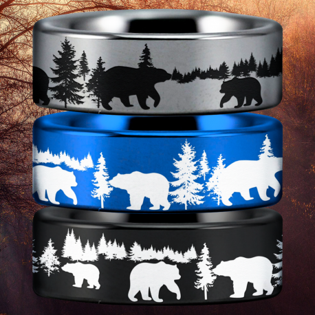 Bear Custom Personalize Laser Engrave Tungsten Wedding Band Ring
