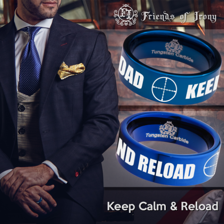 Keep Calm and Reload Custom Personalize Laser Engrave Tungsten Wedding Band Ring