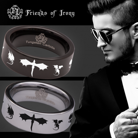 Dragon Loop Custom Personalize Laser Engrave Tungsten Wedding Band Ring