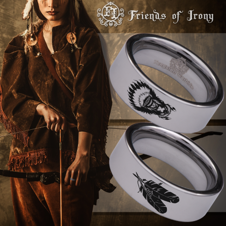 Wolf Dreamcatcher Native American Custom Personalize Laser Engrave Tungsten Wedding Band Ring