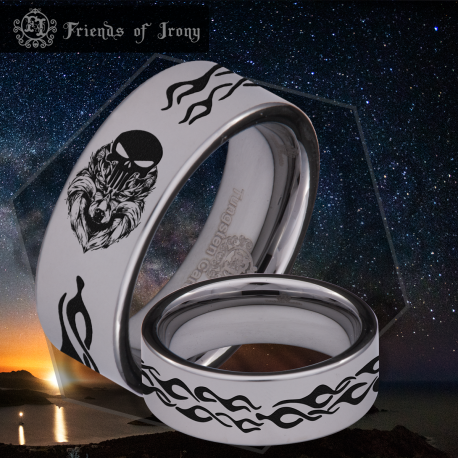 Wolf and Skull Custom Personalize Laser Engrave Tungsten Wedding Band Ring