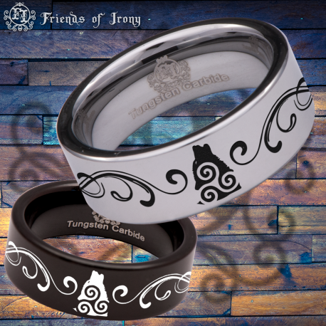 Wolf Swirls Custom Personalize Laser Engrave Tungsten Wedding Band Ring
