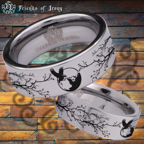 Wolf Versus Raven Custom Personalize Laser Engrave Tungsten Wedding Band Ring