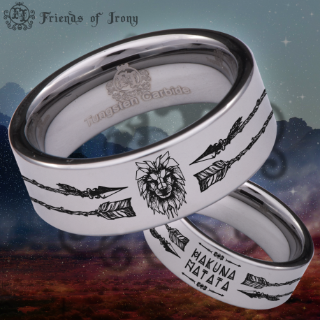Hakuna Matata Lion Custom Personalize Laser Engrave Tungsten Wedding Band Ring