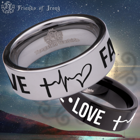 Faith Hope Love Custom Personalize Laser Engrave Tungsten Wedding Band Ring