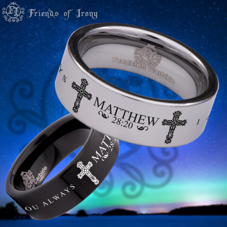 Matthew 28:20 Custom Personalize Laser Engrave Tungsten Wedding Band Ring