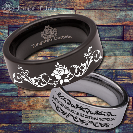 Positive Life Flower Custom Personalize Laser Engrave Tungsten Wedding Band Ring