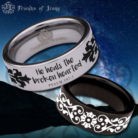 Psalm 147:3 Custom Personalize Laser Engrave Tungsten Wedding Band Ring