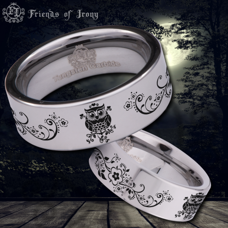 Owl Custom Personalize Laser Engrave Tungsten Wedding Band Ring