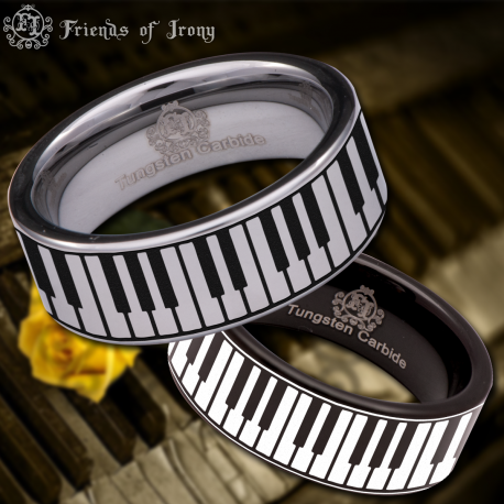 Piano Keys Custom Personalize Laser Engrave Tungsten Wedding Band Ring