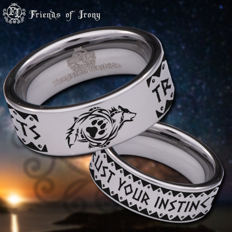 Tribal Wolf Instinct Custom Personalize Laser Engrave Tungsten Wedding Band Ring