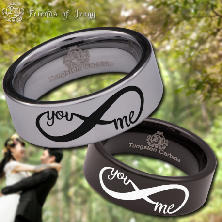 You and Me Infinity Custom Personalize Laser Engrave Tungsten Wedding Band Ring