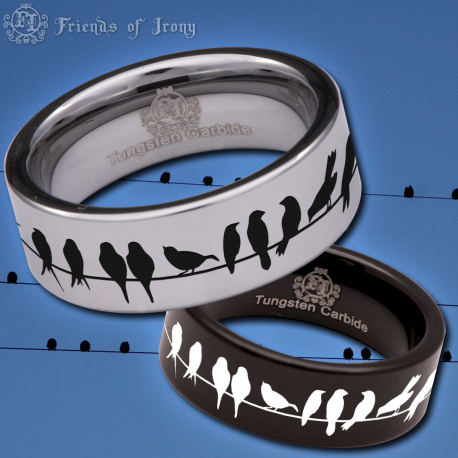 Birds on Wire Custom Personalize Laser Engrave Tungsten Wedding Band Ring