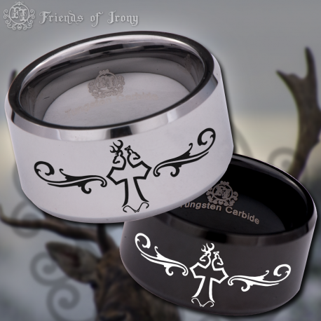 Buck Doe Cross Fish Hook 12mm Custom Personalize Laser Engrave Tungsten Wedding Band Ring