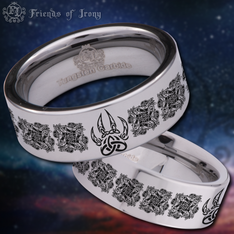 Celtic Wolf Paw Custom Personalize Laser Engrave Tungsten Wedding Band Ring