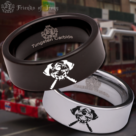 Firefighter Skull Custom Personalize Laser Engrave Tungsten Wedding Band Ring