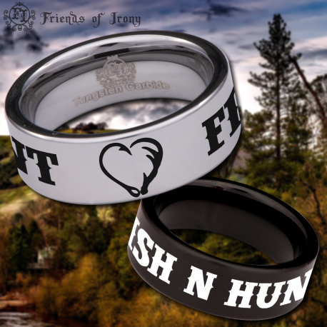 Fish N Hunt Custom Personalize Laser Engrave Tungsten Wedding Band Ring