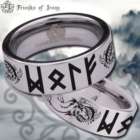 Tribal Wolf Dreamcatcher Custom Personalize Laser Engrave Tungsten Wedding Band Ring