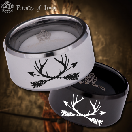 Trophy Antler and Arrows 12mm Custom Personalize Laser Engrave Tungsten Wedding Band Ring