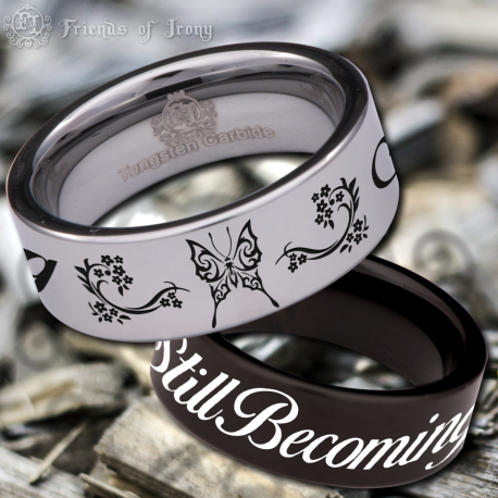 Celtic Butterfly Custom Personalize Laser Engrave Tungsten Wedding Band Ring