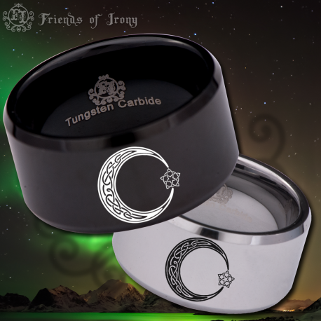 Celtic Moon and Star 12mm Custom Personalize Laser Engrave Tungsten Wedding Band Ring