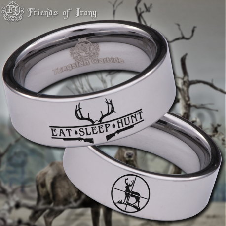 Deer Hunting Custom Personalize Laser Engrave Tungsten Wedding Band Ring