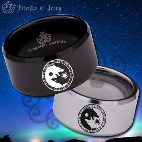 Yin Yang Wolf 12mm Custom Personalize Laser Engrave Tungsten Wedding Band Ring