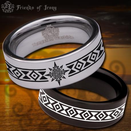 Aztec Sun Style 1 Custom Personalize Laser Engrave Tungsten Wedding Band Ring