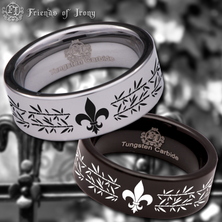 Fleur De Lis Custom Personalize Laser Engrave Tungsten Wedding Band Ring