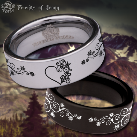 Heart Swirl Custom Personalize Laser Engrave Tungsten Wedding Band Ring