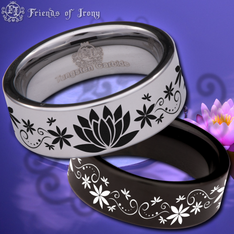 Lotus Custom Personalize Laser Engrave Tungsten Wedding Band Ring