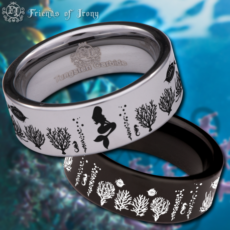 Mermaid Custom Personalize Laser Engrave Tungsten Wedding Band Ring