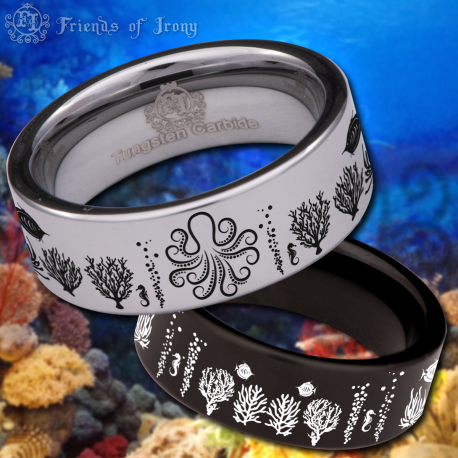 Octopus Custom Personalize Laser Engrave Tungsten Wedding Band Ring