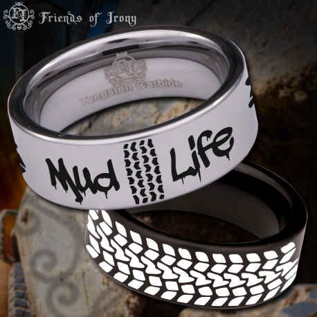 Mud Life Tire Custom Personalize Laser Engrave Tungsten Wedding Band Ring